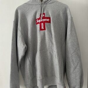 Supreme Gray Hoodie with Red Cross Logo